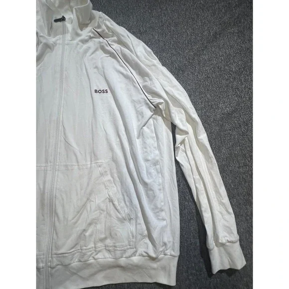 Boss Men's White Full Zip Long Sleeves Mock Neck Jacket Size 2XL